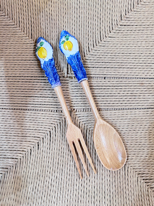 flower wood cutlery (lemon blue)
