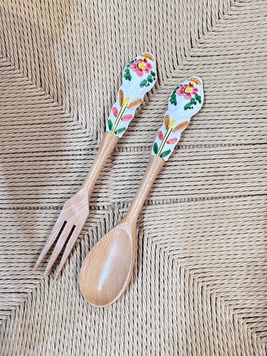 flower wood cutlery (white pink)