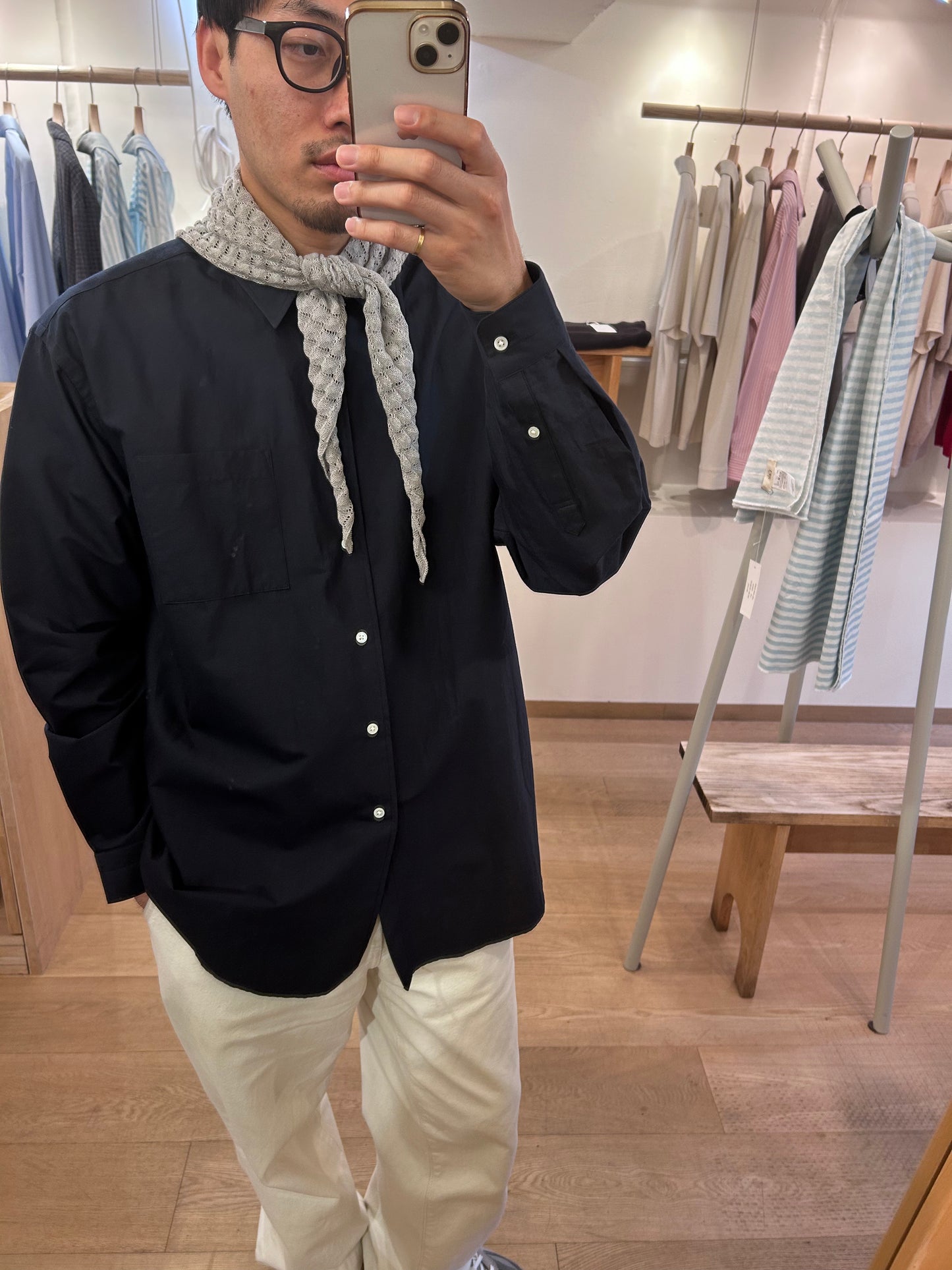 FUJI SILK COTTON STANDARD SHIRT-NAVY-