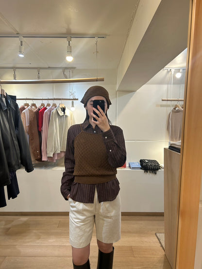 FUJI LENO WEAVE COTTON STRIPE SHIRT