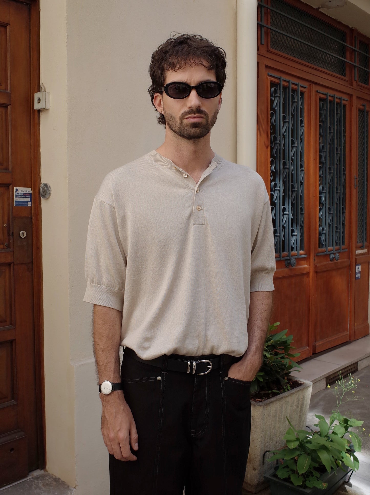 Ernie Palo Henry Neck S/S Knit -Beige-