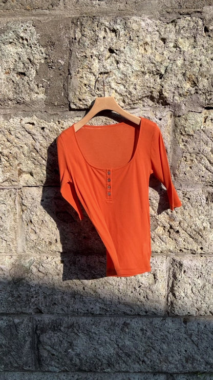 Ernie Palo Sheer Rib Henry T-shirt -Orange-